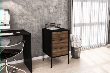 Opus 3 Drawer Storage Unit Walnut & Black