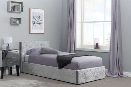 Berlin Single Ottoman Bed Steel Crushed Velvet