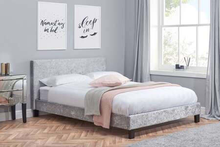 Berlin King Ottoman Bed Steel Crushed Velvet