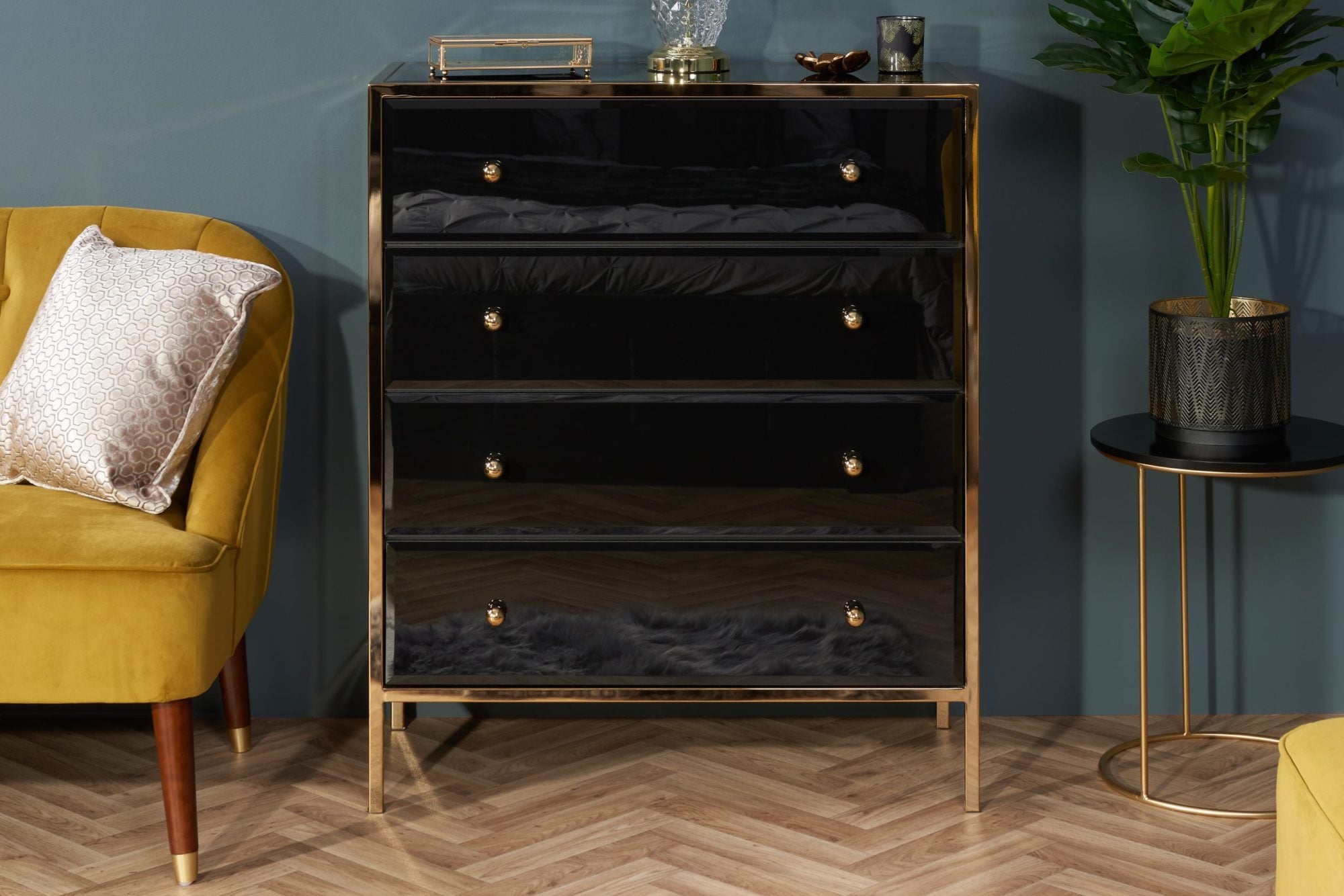 Flirty 4 Drawer Chest Black & Gold
