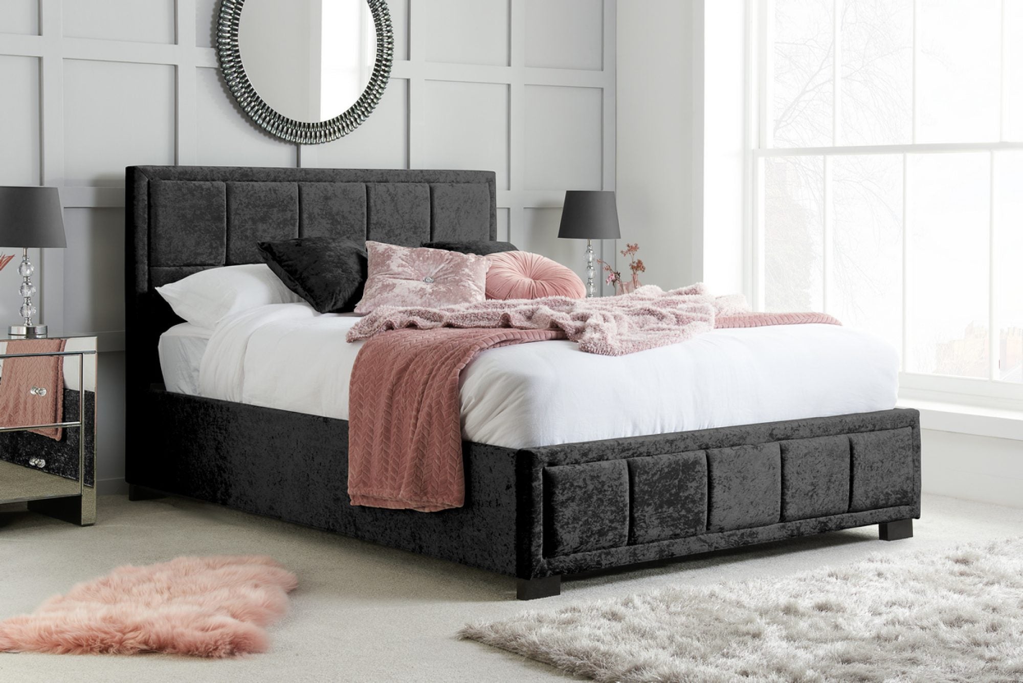 Hibiscus Double Bed Black Crushed Velvet