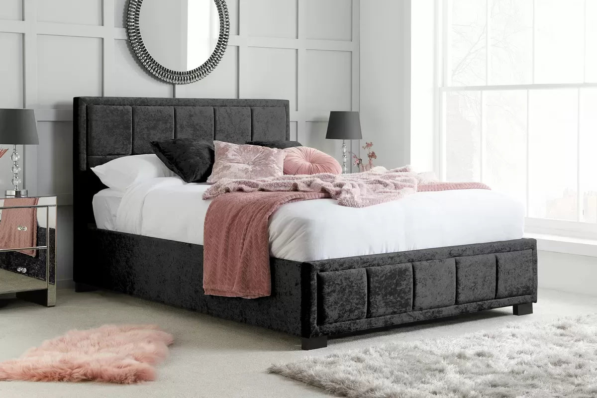 Hibiscus Small Double Bed Black Crushed Velvet