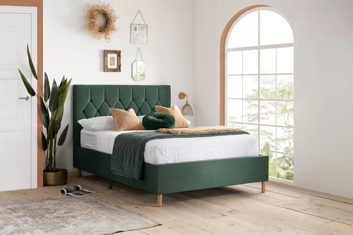 Linen Double Bed Green