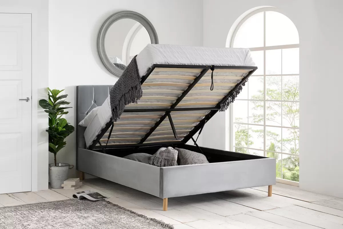 Linen Double Ottoman Bed Grey