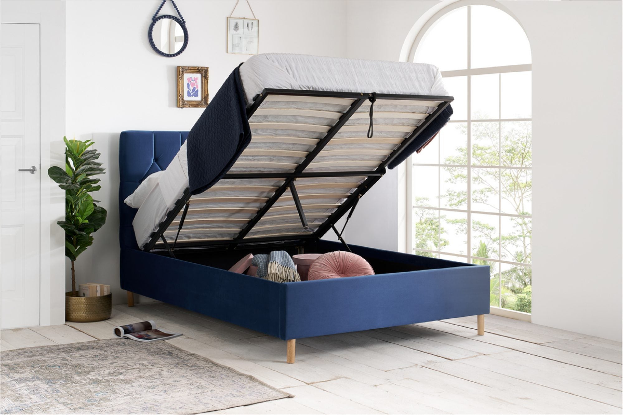 Linen King Ottoman Bed Blue