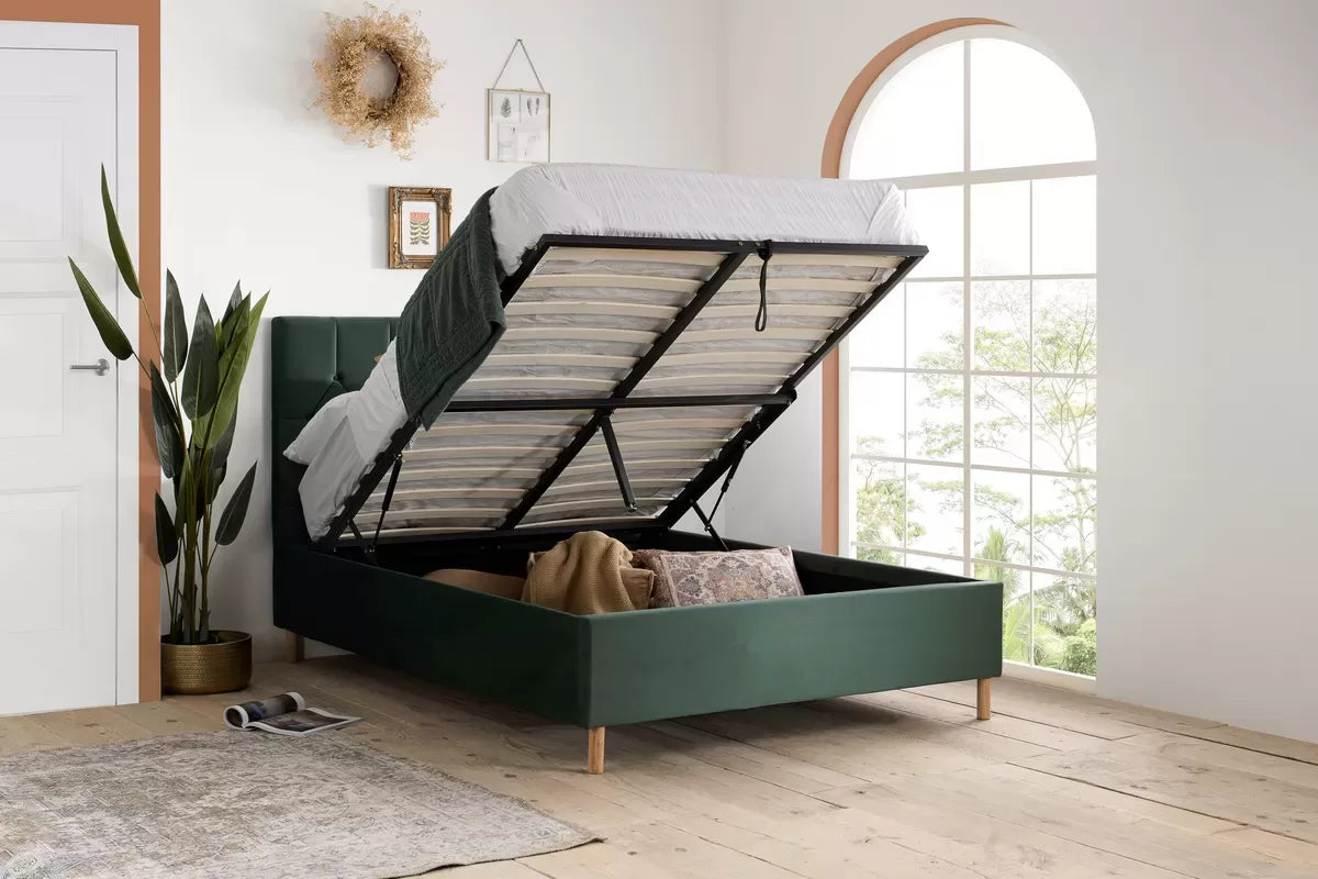 Linen King Ottoman Bed Green