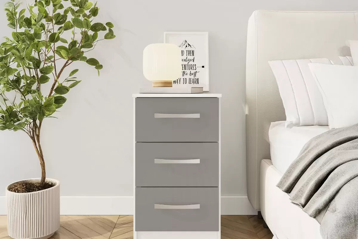 Lowther 3 Drawer Bedside White & Grey