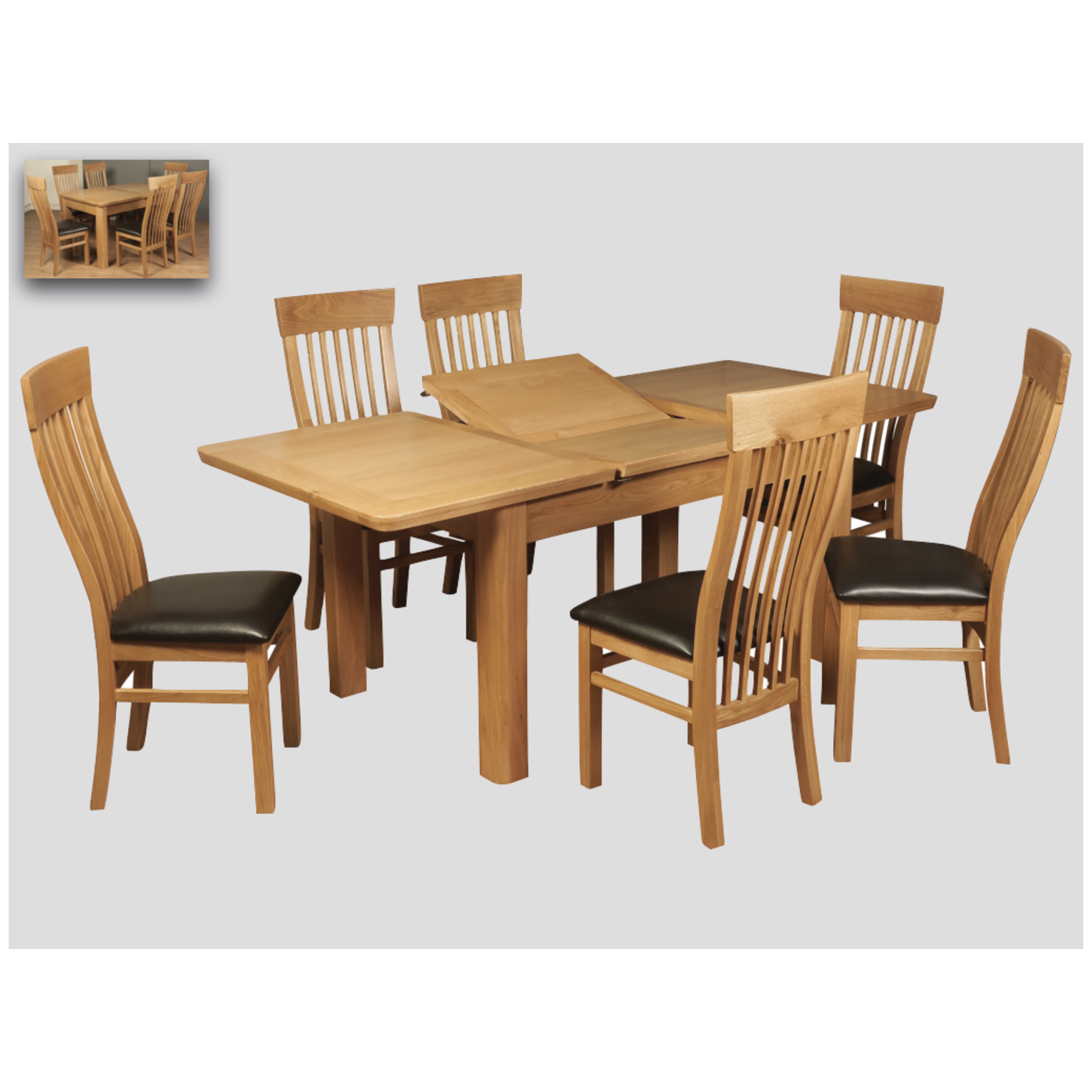 Treviso 140Cm Butterfly Extension Dining Set (6 Chairs)