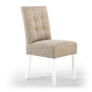 Moses Stitched Waffle Back Tweed Oatmeal Dining Chair in White legs