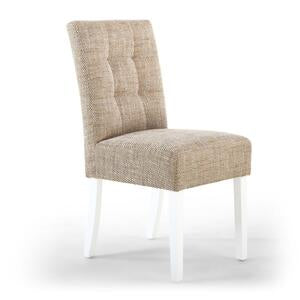 Moses Stitched Waffle Back Tweed Oatmeal Dining Chair in White legs