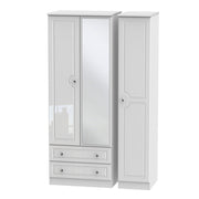Belaire Tall Triple 2 Drawer Mirror Robe White Gloss