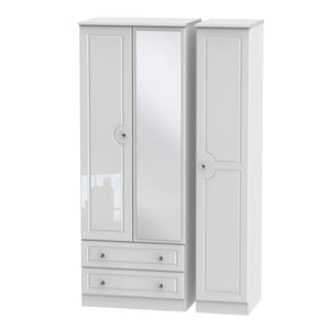 Belaire Tall Triple 2 Drawer Mirror Robe White Gloss
