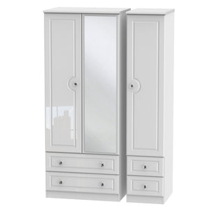 Belaire Triple 2 Drawer Mirror + Drawer Robe White Gloss