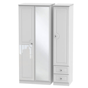 Belaire Triple Mirror + Drawer Robe White Gloss