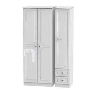 Belaire Tall Triple Plain + Drawer Robe White Gloss