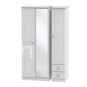 Belaire Tall Triple Mirror + Drawer Robe White Gloss