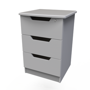 Bertie 3 Drawer Bedside w/Lock Grey Ash