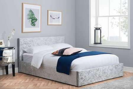 Berlin Small Double Ottoman Bed Steel Crushed Velvet