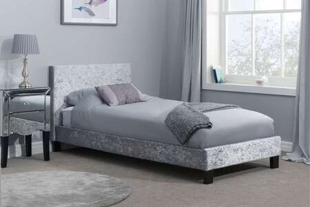 Berlin Single Bed Steel Crushed Velvet