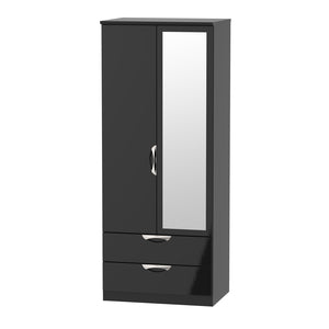 Cambridge 2ft6in 2 Drawer Mirror Robe Black Gloss Black