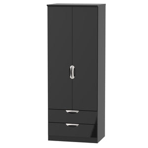 Cambridge Tall 2ft6in 2 Drawer Robe Black Gloss Black