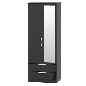 Cambridge Tall 2ft6in 2 Drawer Mirror Robe Black Gloss Black