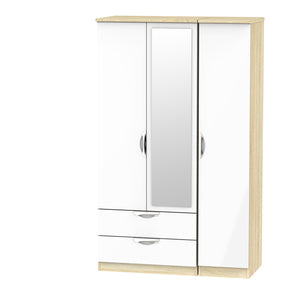Cambridge Triple 2 Drawer Mirror Robe White Gloss Bardolino