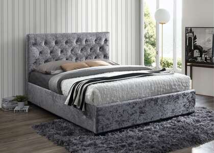 Cologne Double Bed Steel Crushed Velvet
