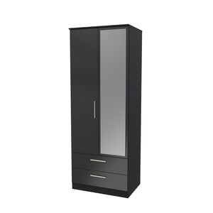 Cavalier 2ft6in 2 Drawer Mirror Robe Black Gloss Black