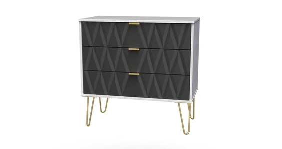 010 3 Drawer Chest Deep Black White Matt