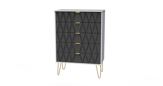012 5 Drawer Chest Deep Black White Matt