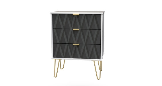 023 3 Drawer Midi Chest Deep Black White Matt