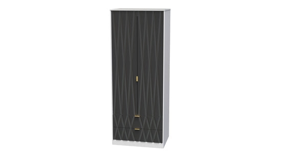 081 2 Drawer Wardrobe Deep Black White Matt