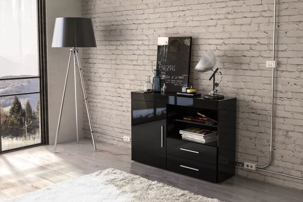 Ebony 1 Door 2 Drawer Sideboard Black
