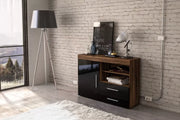 Ebony 1 Door 2 Drawer Sideboard Walnut & Black