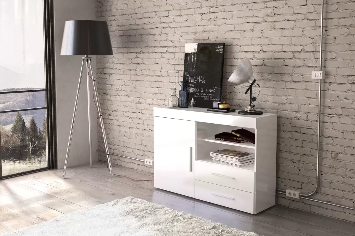 Ebony 1 Door 2 Drawer Sideboard White