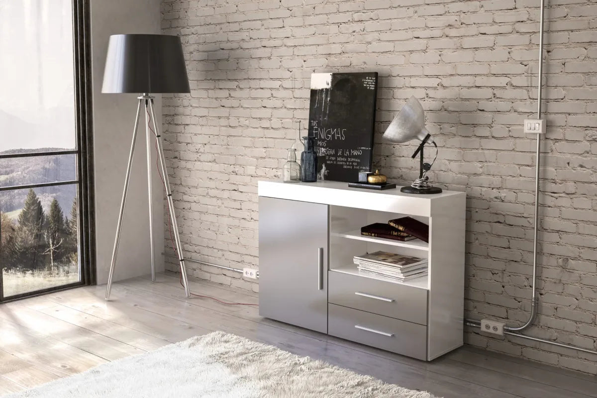 Ebony 1 Door 2 Drawer Sideboard White & Grey