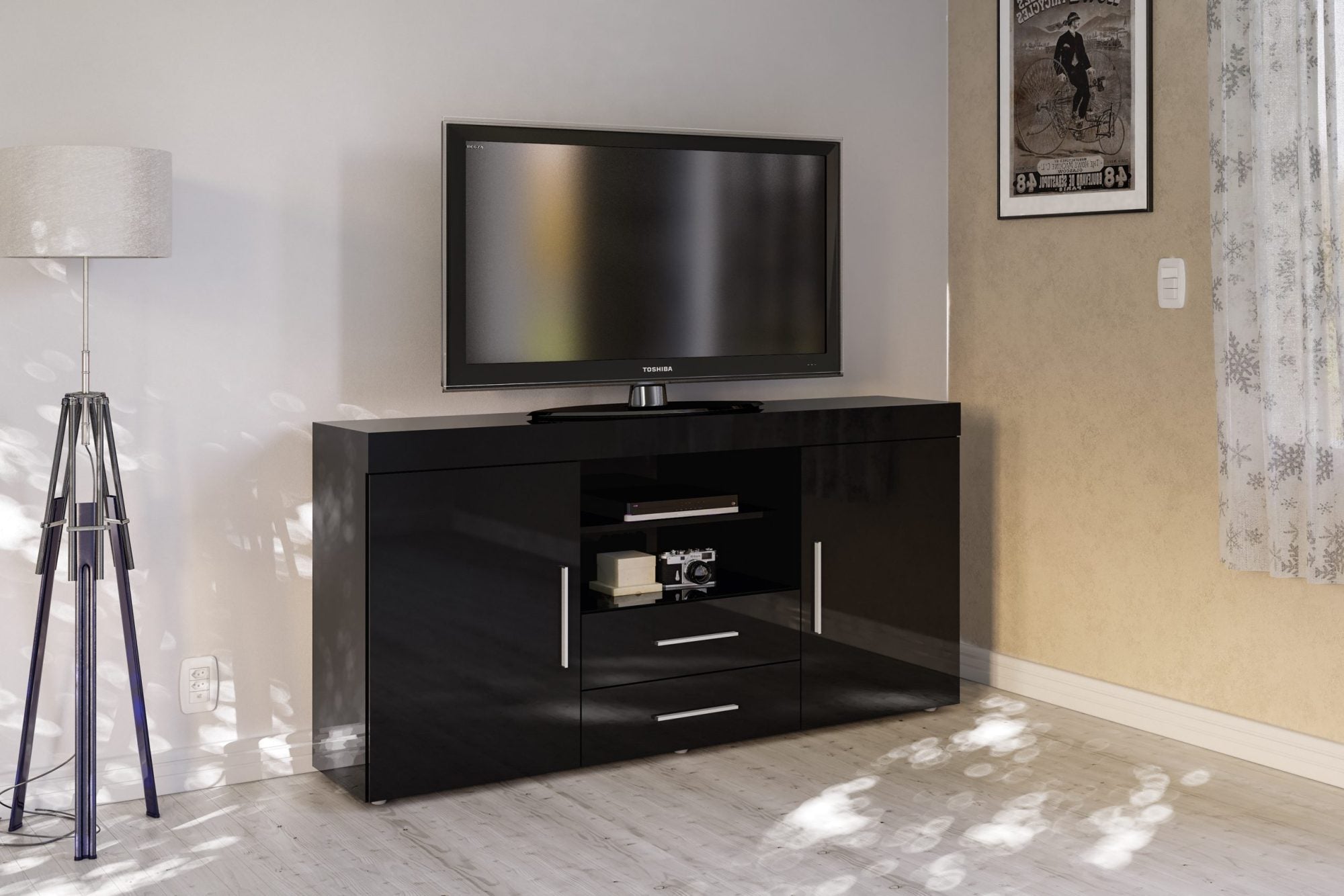 Ebony 2 Door 2 Drawer Sideboard Black