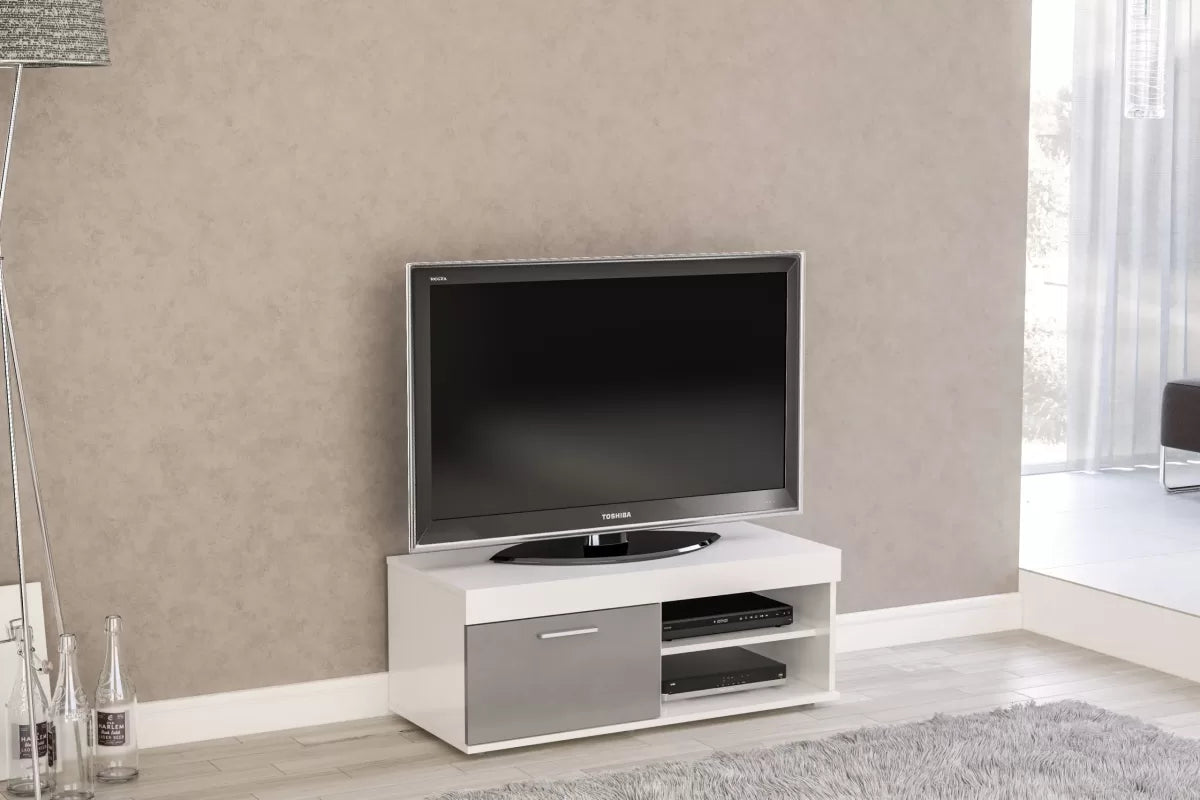 Ebony Small TV Unit White & Grey