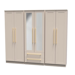 HAW192 Tall 6 Door 2 Drawer Centre Mirror Robe Kaschmir Matt Kaschmir Matt