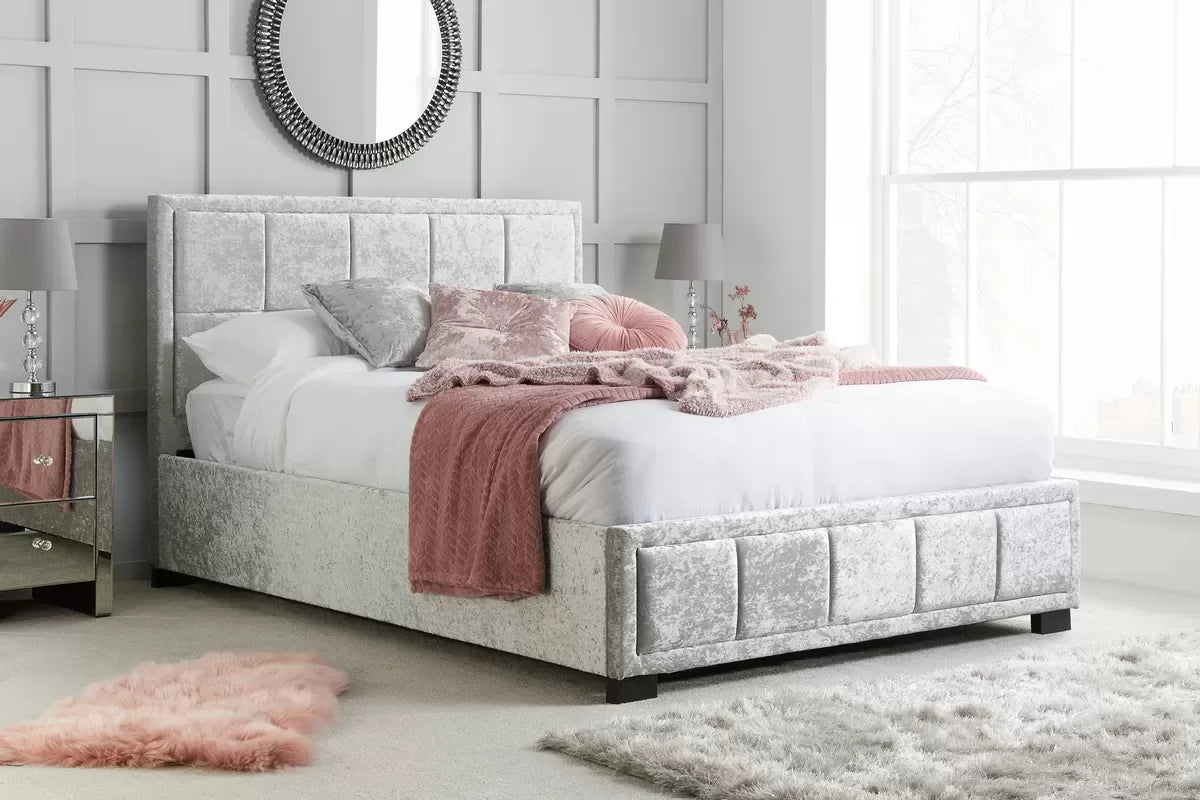 Hibiscus Double Bed Steel Crushed Velvet