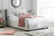 Hibiscus Double Bed Steel Crushed Velvet