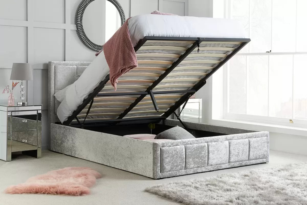 Hibiscus Double Ottoman Bed Steel Crushed Velvet