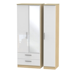 KNI142 Tall Triple 2 Drawer Mirror Robe
