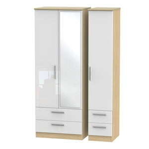 KNI162 Tall Triple 2 Drawer Mirror + Drawer Robe