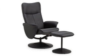 Lugano Recliner & Stool With Covered Base - Black