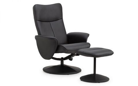 Lugano Recliner & Stool With Covered Base - Black