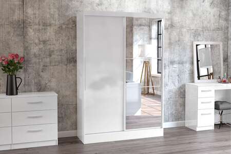 Lynx 2 Door Sliding Wardrobe With Mirror White