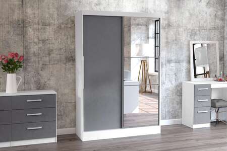 Lynx 2 Door Sliding Wardrobe With Mirror White & Grey
