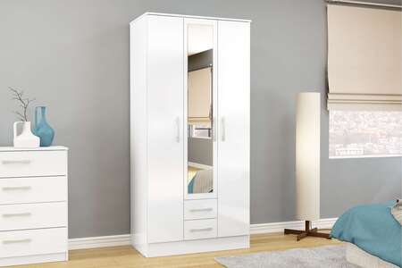 Lynx 3 Door 2 Drawer Wardrobe With Mirror White